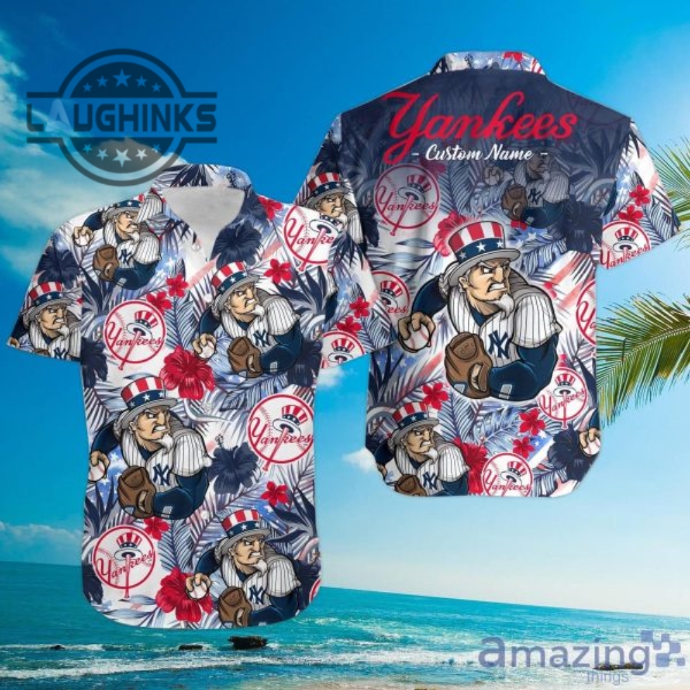 New York Yankees Tropical Floral Custom Name Aloha Hawaiian Shirt Ny Yankees Button Up Shirt And Shorts Mlb Baseball Aloha Beach Shirt