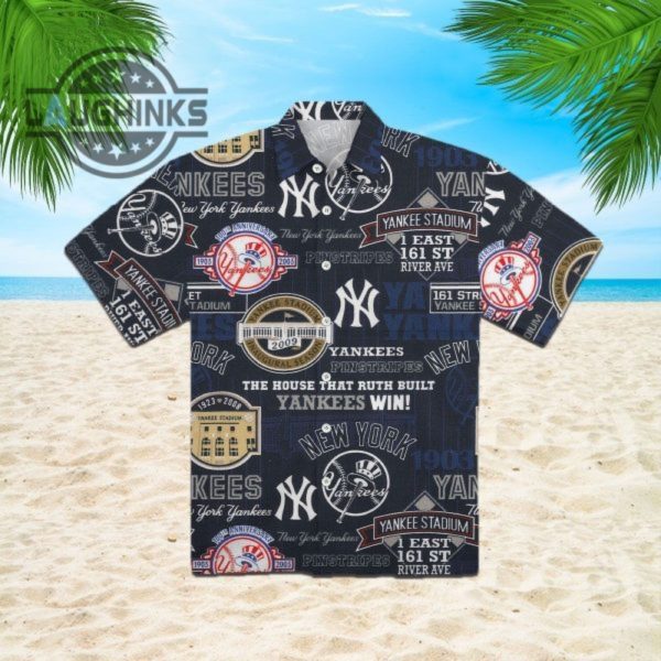 new york yankees stadium hawaiian shirt for fan yankees hawaiian shirt ny yankees button up shirt and shorts mlb baseball aloha beach shirt laughinks 1