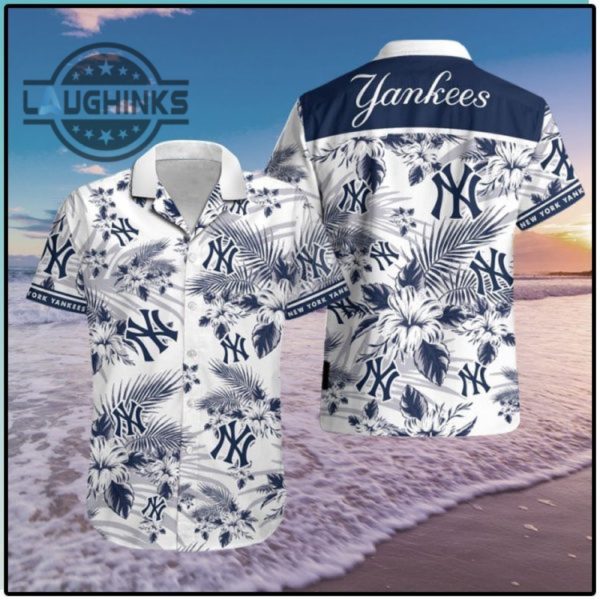 new york yankees hawaiian and beach shirt yankees hawaiian shirt ny yankees button up shirt and shorts mlb baseball aloha beach shirt laughinks 1 1