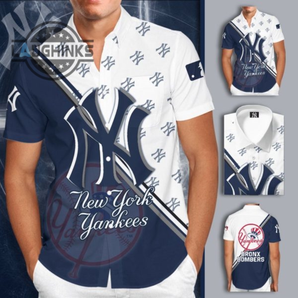 New York Yankees Bronx Bombers All Over Print Summer Shirt Yankees Hawaiian Shirt Ny Yankees Button Up Shirt And Shorts Mlb Baseball Aloha Beach Shirt