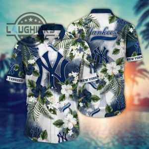 new york yankees mlb summer hawaiian shirt yankees hawaiian shirt ny yankees button up shirt and shorts mlb baseball aloha beach shirt laughinks 1