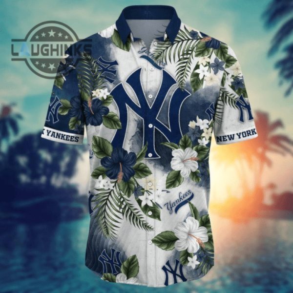 new york yankees mlb summer hawaiian shirt yankees hawaiian shirt ny yankees button up shirt and shorts mlb baseball aloha beach shirt laughinks 1 1