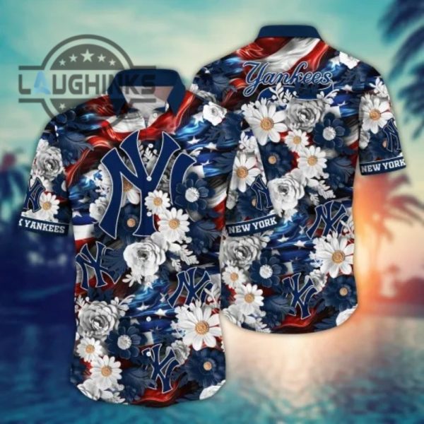 new york yankees flower summer shirt yankees hawaiian shirt ny yankees button up shirt and shorts mlb baseball aloha beach shirt laughinks 1