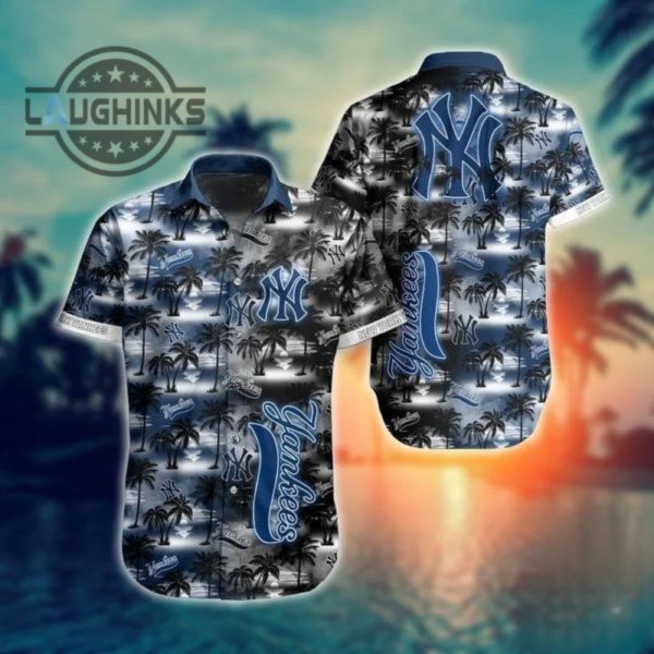 ny yankees mlb hawaiian shirt yankees hawaiian shirt ny yankees button up shirt and shorts mlb baseball aloha beach shirt laughinks 1
