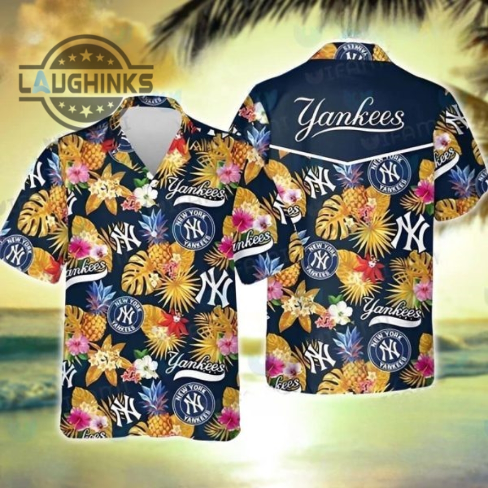 Mlb New York Yankees Hawaiian Shirt Tropical Flower Pattern Trendy Summer Gift Yankees Tropical Shirt Ny Yankees Button Up Shirt And Shorts Mlb Baseball Aloha Beach Shirt