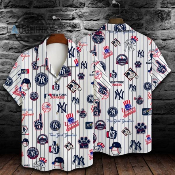 new york yankees major league baseball print hawaiian shirt ny yankees button up shirt and shorts mlb baseball aloha beach shirt laughinks 1