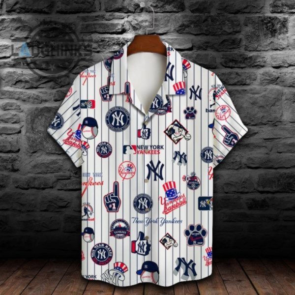 new york yankees major league baseball print hawaiian shirt ny yankees button up shirt and shorts mlb baseball aloha beach shirt laughinks 1 1