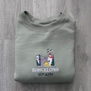 barcelona spain embroidered sweater embroidery tshirt sweatshirt hoodie gift