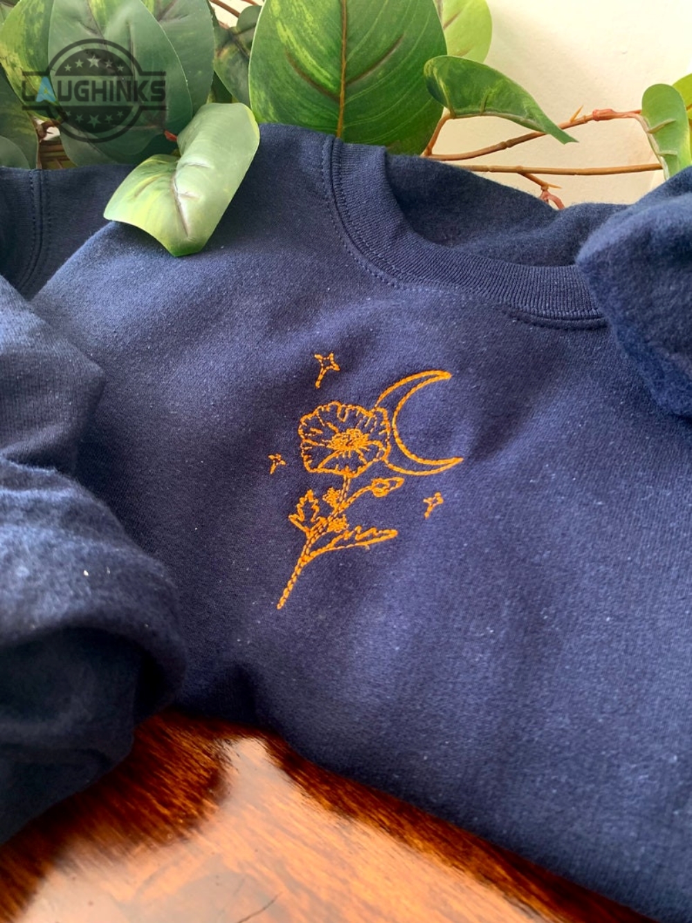 Birth Month Flower Moon Embroidered Crewneck Embroidery Tshirt Sweatshirt Hoodie Gift