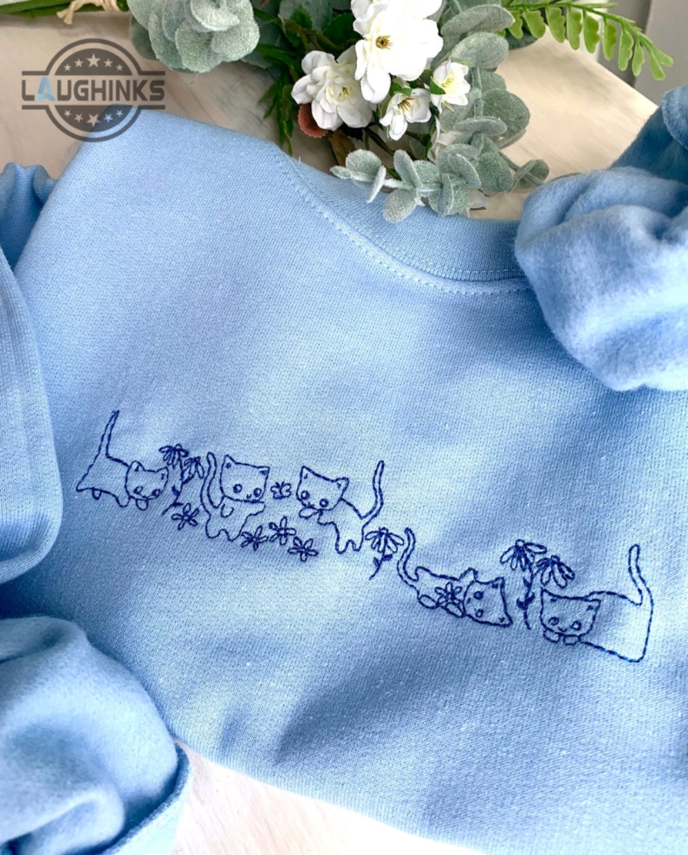 Cute Cats Embroidered Crewneck Embroidery Tshirt Sweatshirt Hoodie Gift