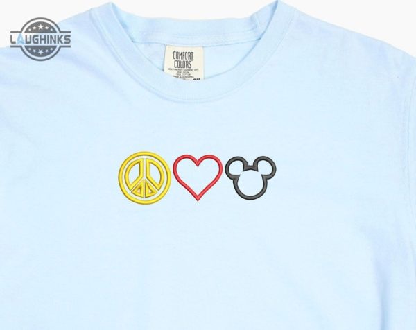 peace love mickey embroidered tshirt mickey embroidered shirt ears t shirt disney shirt love disney disney tshirt womens disney shirt embroidery tshirt sweatshirt hoodie gift laughinks 1 1