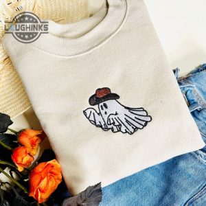 western ghost embroidered crewneck ghost sweatshirt halloween crewneck western cowboy crewneck embroidery tshirt sweatshirt hoodie gift laughinks 1