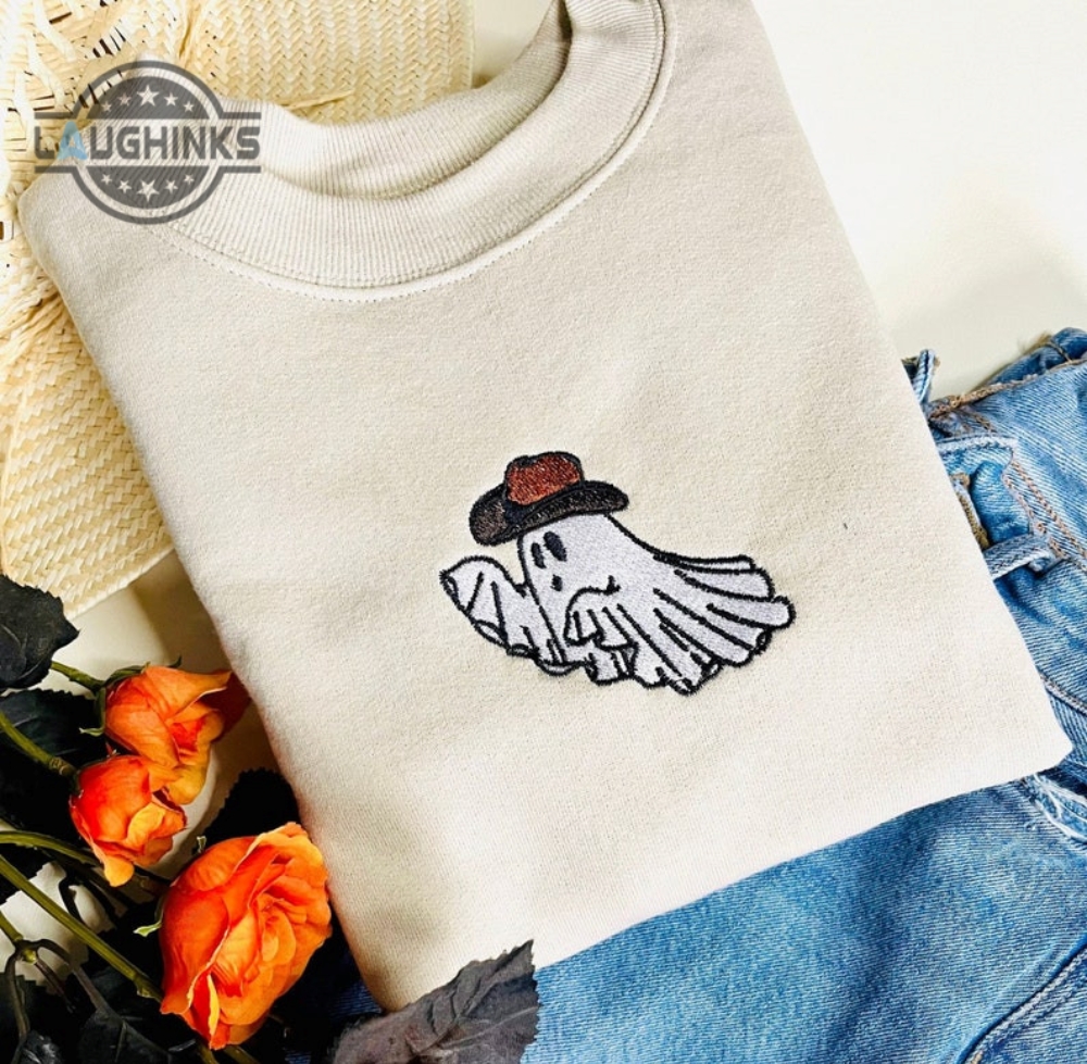 Western Ghost Embroidered Crewneck Ghost Sweatshirt Halloween Crewneck Western Cowboy Crewneck Embroidery Tshirt Sweatshirt Hoodie Gift