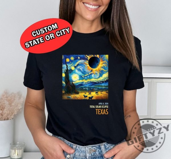 Total Solar Eclipse 2024 Shirt Van Gogh April 8 2024 Sweatshirt Great American Eclipse Tshirt Astronomy Gift Texas Eclipse Hoodie Celestial Shirt giftyzy 1