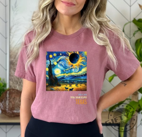 Total Solar Eclipse 2024 Shirt Van Gogh April 8 2024 Sweatshirt Great American Eclipse Tshirt Astronomy Gift Texas Eclipse Hoodie Celestial Shirt giftyzy 3