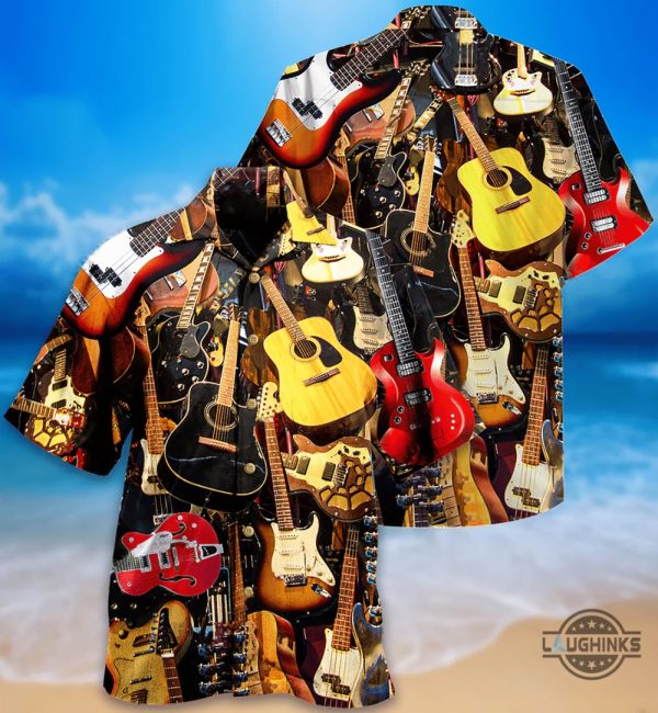 guitarist guitar lover hawaiian shirt aloha summer beach button up shirts and shorts laughinks 1 2