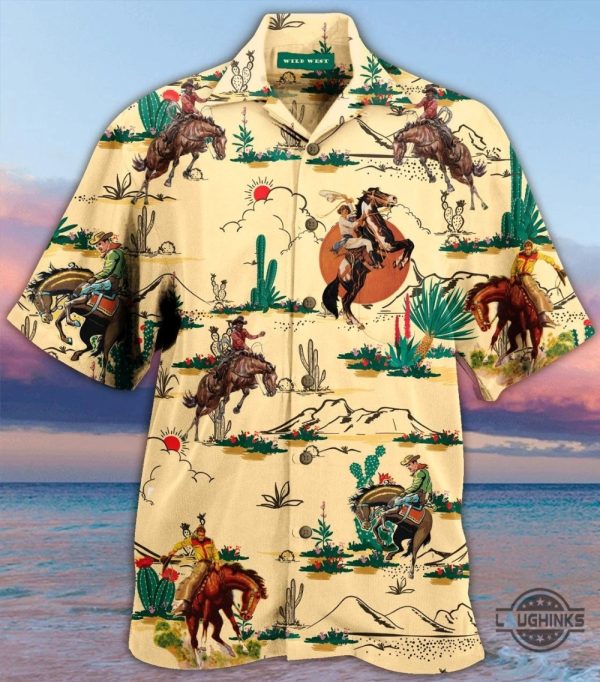 cowboy hawaiian shirt aloha summer beach button up shirts and shorts