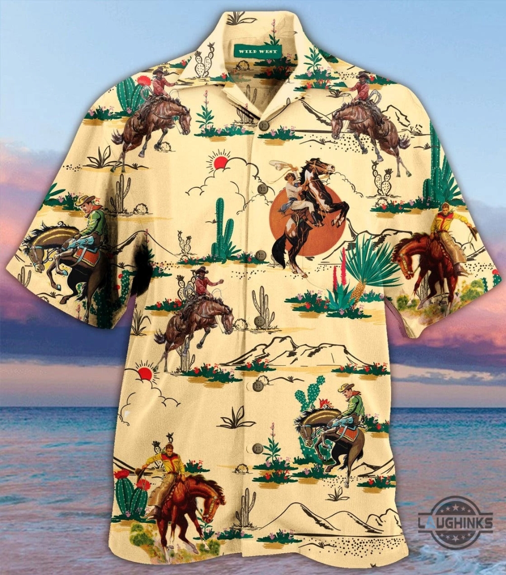 Cowboy Hawaiian Shirt Aloha Summer Beach Button Up Shirts And Shorts