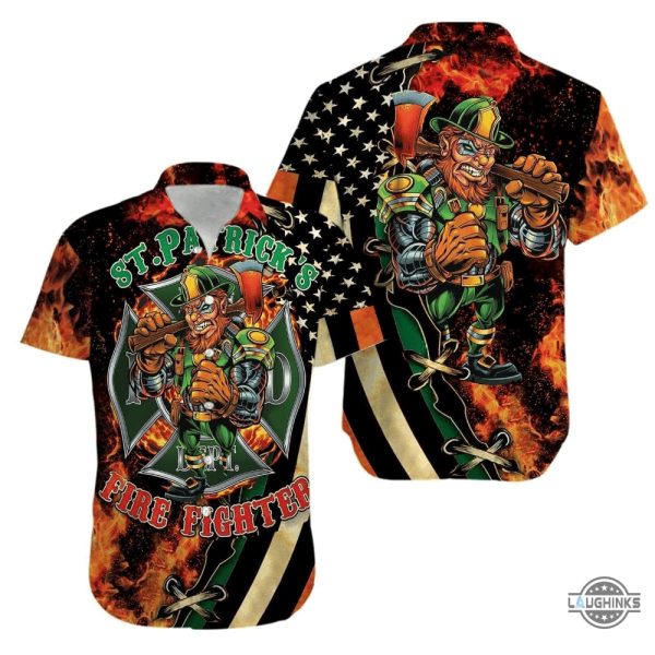 hawaiian shirt aloha st patrickday firefighter aloha summer beach button up shirts and shorts laughinks 1