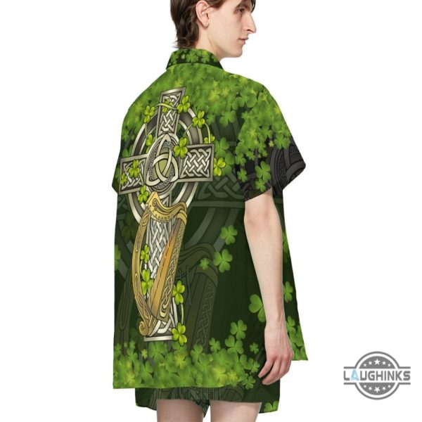 3d st patrick celtic cross custom short sleeve shirt hawaiian shirt aloha summer beach button up shirts and shorts laughinks 1 2