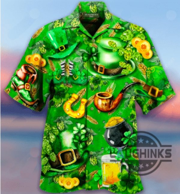 irish hat saint patricks day green hawaiian shirt aloha s aloha summer beach button up shirts and shorts laughinks 1