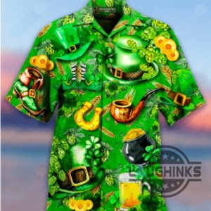 irish hat saint patricks day green hawaiian shirt aloha s aloha summer beach button up shirts and shorts laughinks 1 1