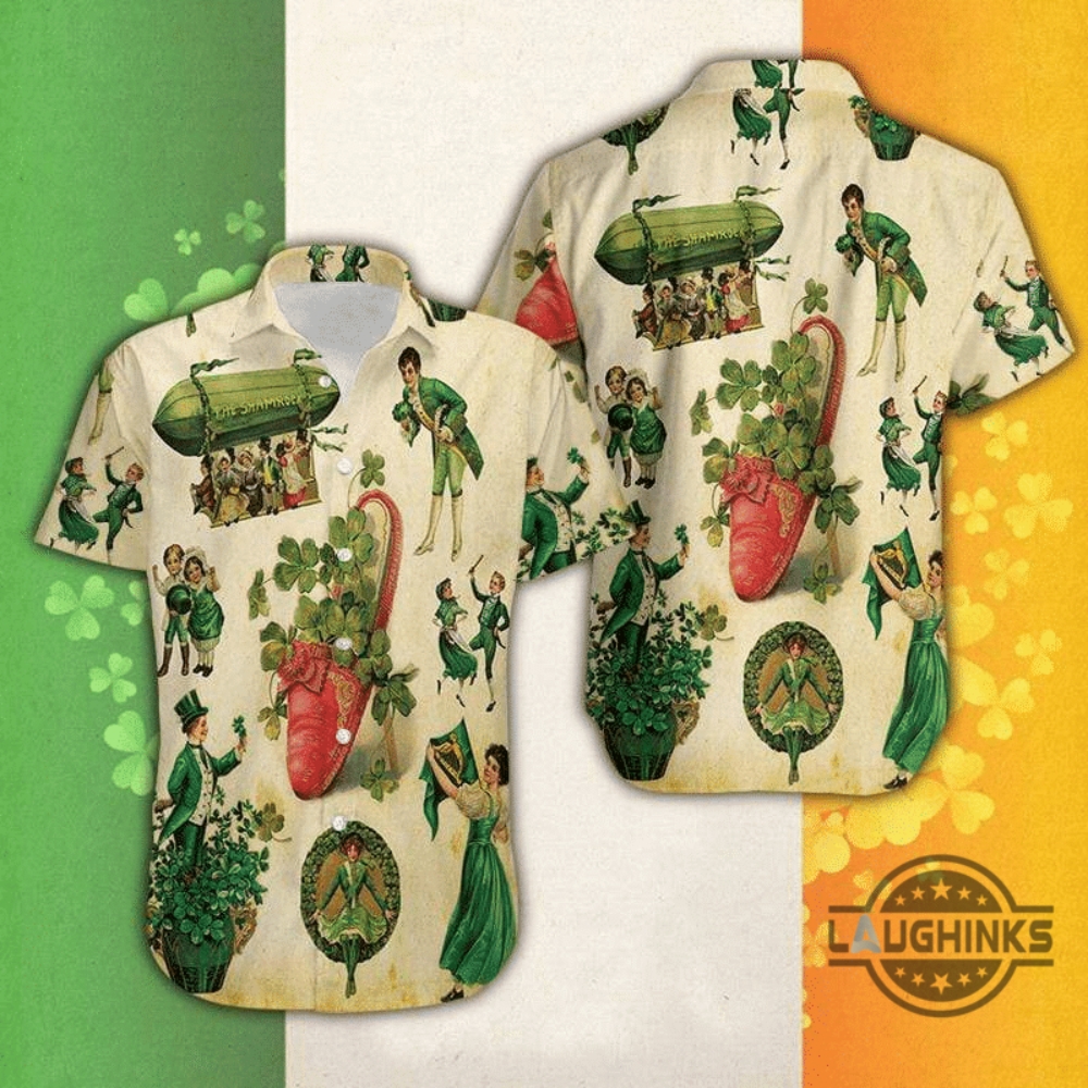 Vintage Girl Irish Patricks Day Hawaiian Shirts Aloha Aloha Summer Beach Button Up Shirts And Shorts