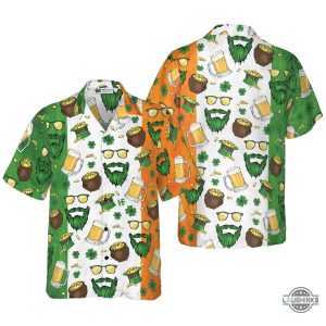 beard saint patricks day seamless pattern hawaiian shirt aloha summer beach button up shirts and shorts laughinks 1