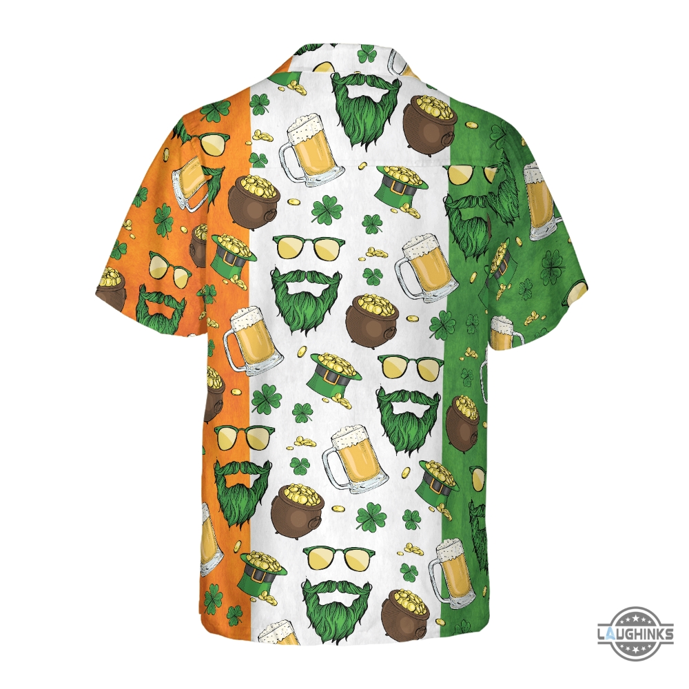 Beard Saint Patricks Day Seamless Pattern Hawaiian Shirt Aloha Summer Beach Button Up Shirts And Shorts