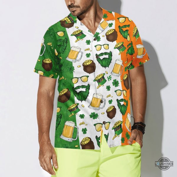 beard saint patricks day seamless pattern hawaiian shirt aloha summer beach button up shirts and shorts laughinks 1 4