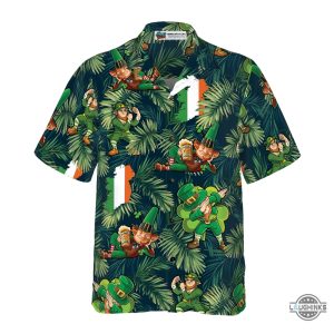 happy saint patricks day irish leprechaun hawaiian shirt aloha summer beach button up shirts and shorts laughinks 1 2