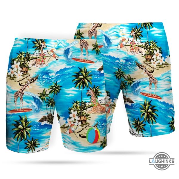 beach hawaiian shirt giraffe beach short men shorts 3d printed aloha summer beach button up shirts and shorts laughinks 1