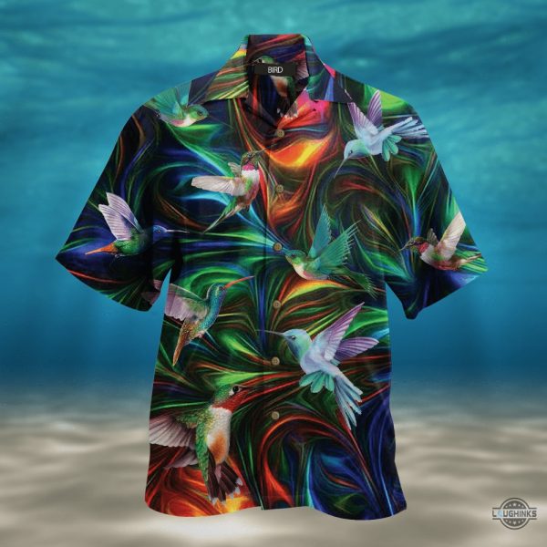hummingbird fantasy hawaiian shirt aloha summer beach button up shirts and shorts laughinks 1 2