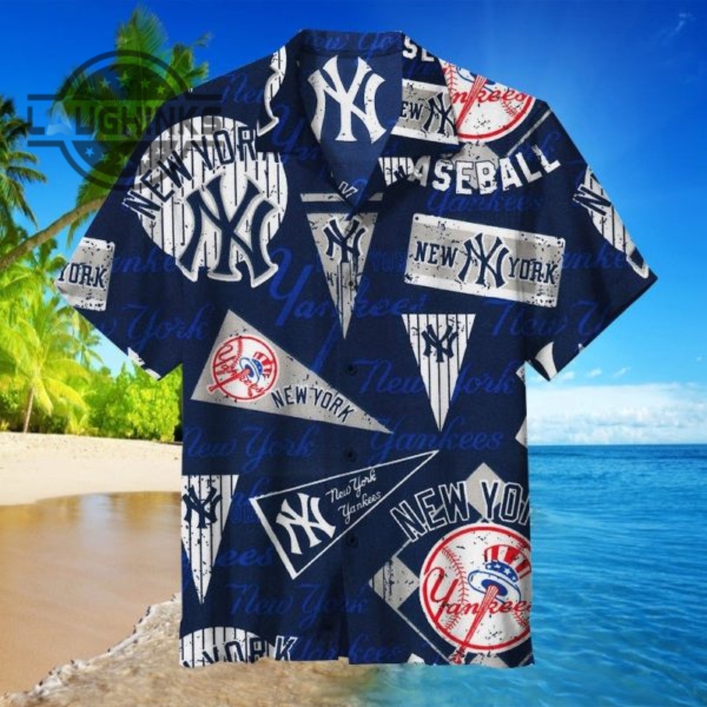 New York Yankees Hawaiian Shirt Hawaiian Beach Shirt Gift For Him Mlb New York Shirt Ny Yankees Button Up Shirt And Shorts Mlb Baseball Aloha Beach Shirt