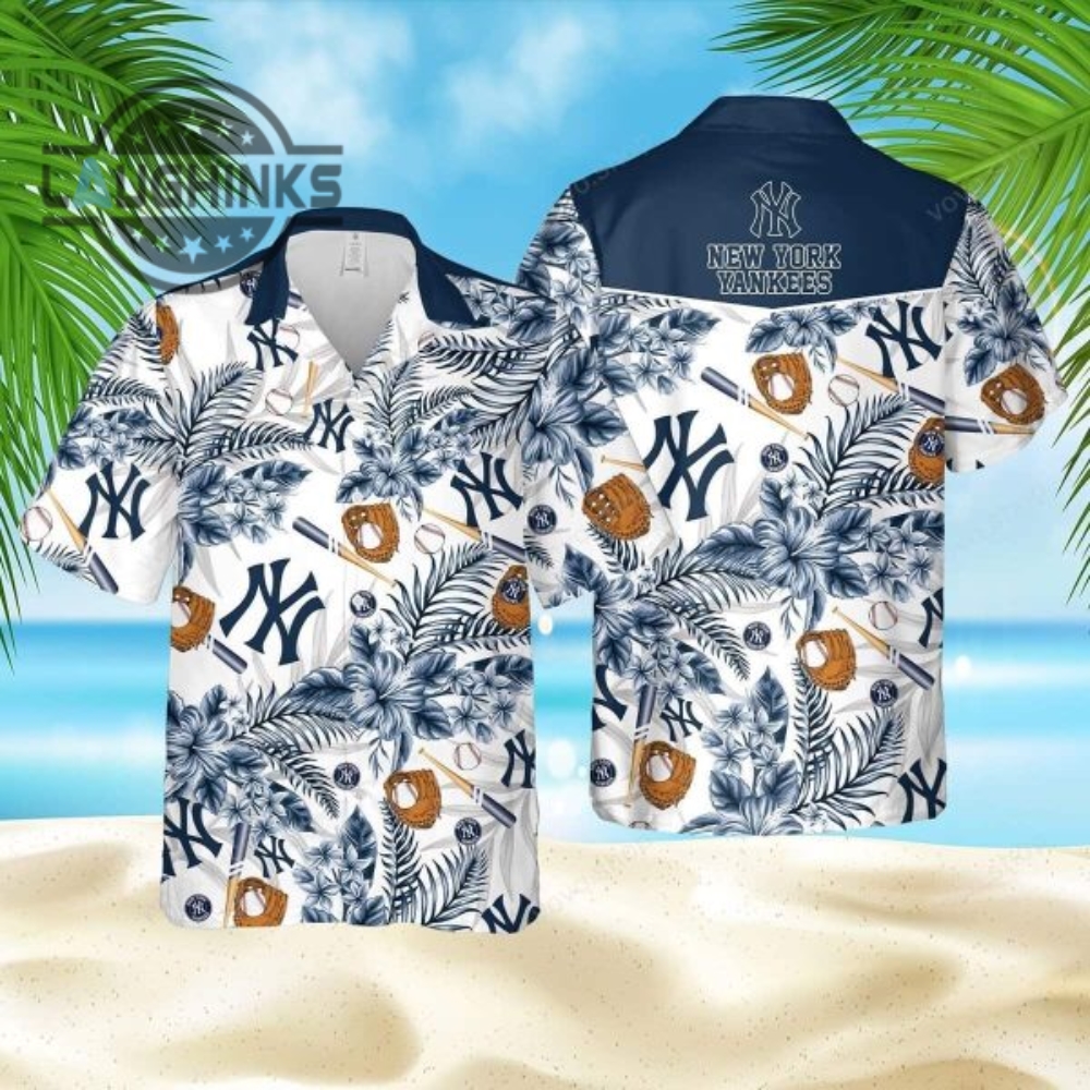 New York Yankees Hawaiian Shirt Tropical Flower Pattern Beach Gift For Friend Ny Yankees Button Up Shirt And Shorts Mlb Baseball Aloha Beach Shirt
