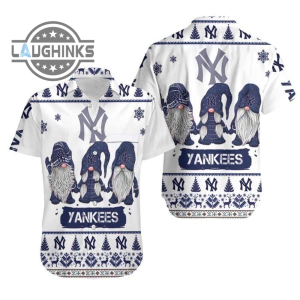 Gnomes Mlb New York Yankees Hawaiian Shirt Christmas Gift For Baseball Lovers Ny Yankees Button Up Shirt And Shorts Mlb Baseball Aloha Beach Shirt