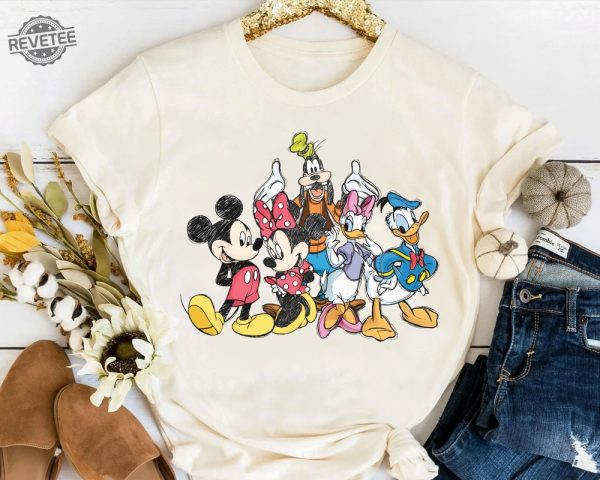 Disney Cute Mickey Mouse And Friends Squad Sketch Retro Shirt Disneyworld Shirt Cartoon Characters Shirt Donald Duck Pluto Disney Unique revetee 1