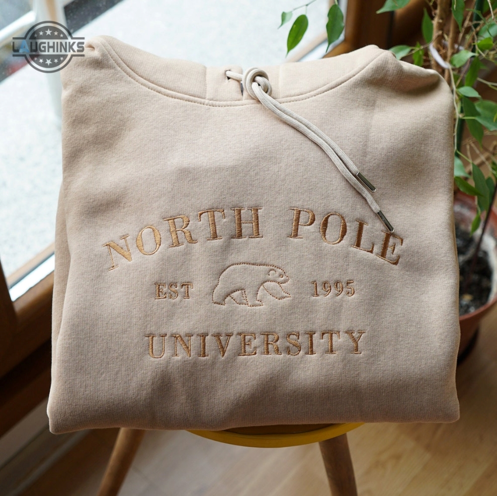 North Pole University Embroidered Vintage Sweatshirt Hoodie Collage Embroidered Sweatshirt Embroidered University Sweatshirt For Unisex Embroidery Tshirt Sweatshirt Hoodie Gift