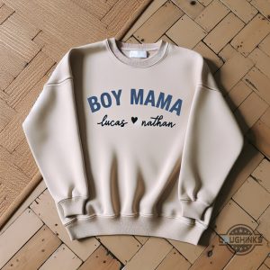 boy mom sweatshirt tshirt hoodie mens womens custom kids names boy mama shirts personalized christmas mothers day gift for moms mama bear sweater laughinks 1