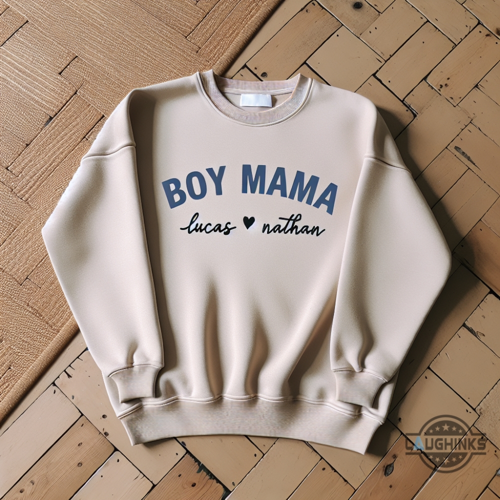 Boy Mom Sweatshirt Tshirt Hoodie Mens Womens Custom Kids Names Boy Mama Shirts Personalized Christmas Mothers Day Gift For Moms Mama Bear Sweater