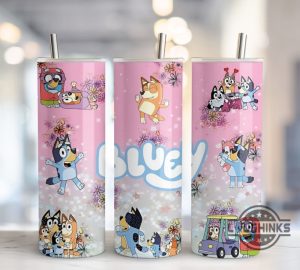 bluey skinny tumbler 20oz 30oz blue dog stainless steel tumbler disney cartoon dog movie bandit heeler chilli bingo cute travel cups floral pattern laughinks 1