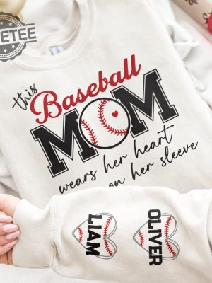 This Baseball Mom Wear Her Heart On Her Sleeve Personalized Sweatshirt Unique Baseball Mom Tees Hoodie T Shirt revetee 2