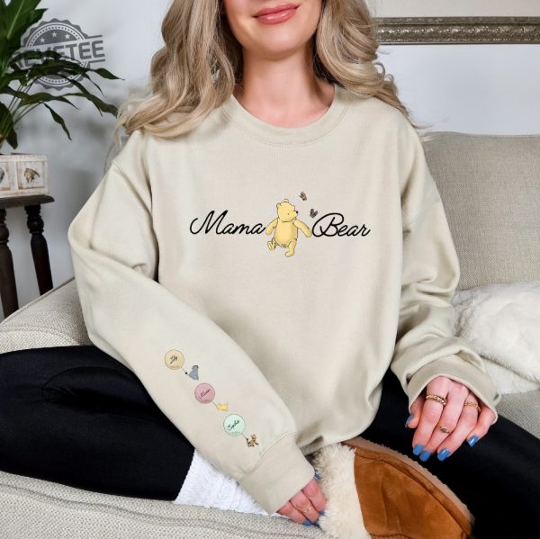 Custom Mothers Day Sweatshirt With Names Winnie The Pooh Mothers Days Gift Winnie The Pooh Winnie The Pooh Mom Unique revetee 1