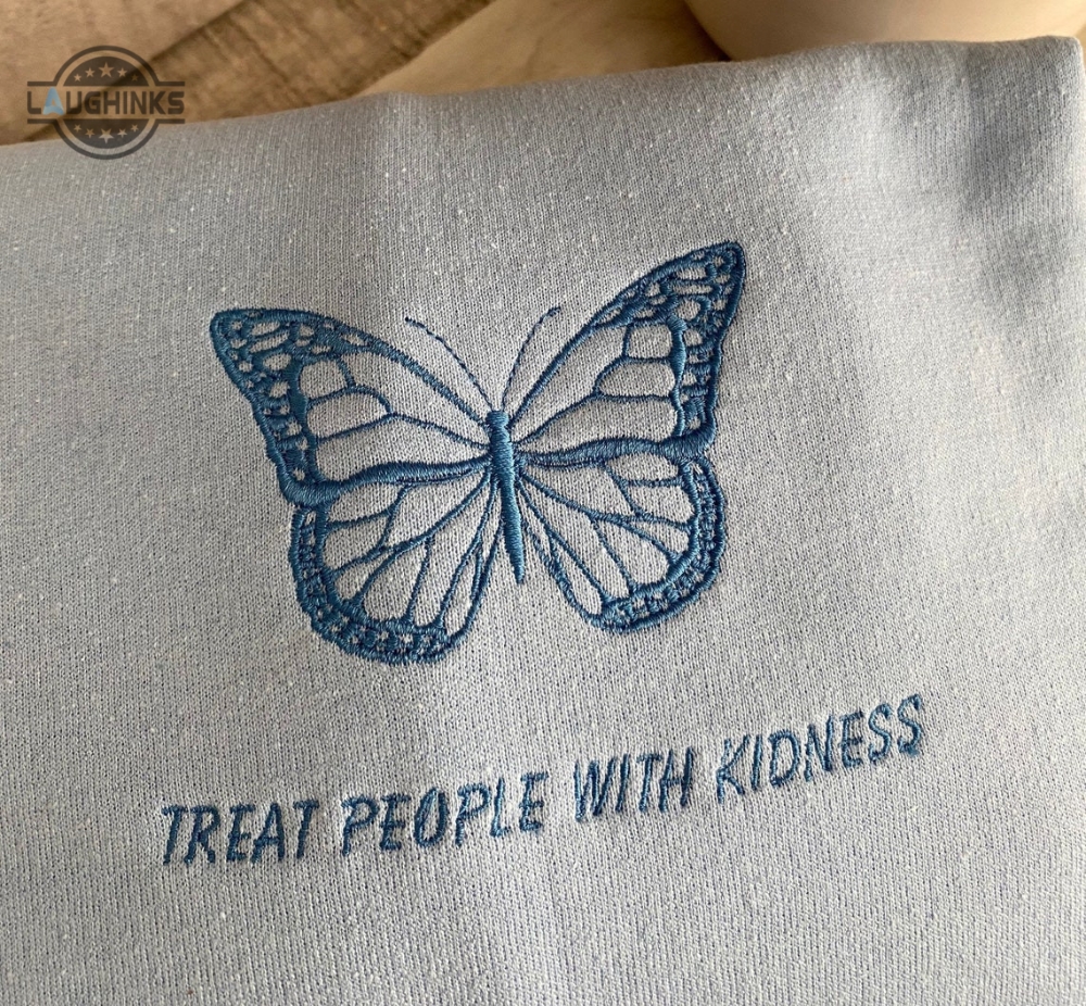 Treat People With Kindness Embroidered Crewneck Butterfly S Sweatshirts Cute Vintage Sweatshirt Trendy Crewneck Embroidery Tshirt Sweatshirt Hoodie Gift
