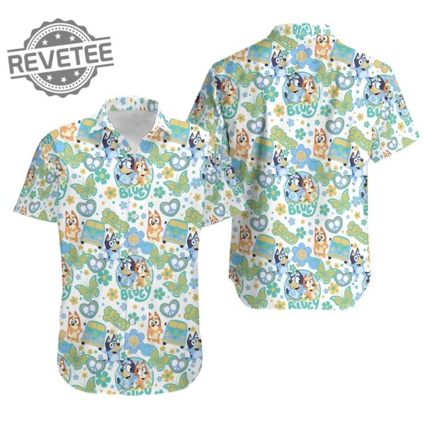 Summer Family Bluey Hawaiian Shirt Bluey And Bingo Beach Hawaiian Shirt Bandit Heeler Chilli Heeler Hawaii Shirt Blue Dog Shirt revetee 1