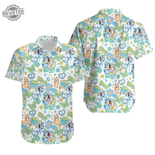 Summer Family Bluey Hawaiian Shirt Bluey And Bingo Beach Hawaiian Shirt Bandit Heeler Chilli Heeler Hawaii Shirt Blue Dog Shirt revetee 2