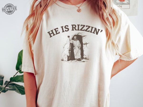 He Is Rizzin Funny Easter Shirt Of Jesus Taking A Tomb Selfie Retro Christian Faith Religious Graphic Tee He Is Rizzen Shirt He Is Rizzen Sweatshirt revetee 2