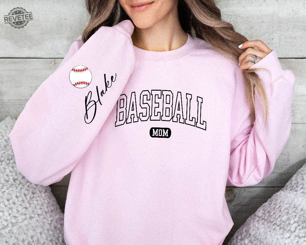 Custom Baseball Mom Crewneck With Name On A Sleeve Sweatshirt Personalized Baseball Sweatshirt Baseball Mom Hoodie Unique
