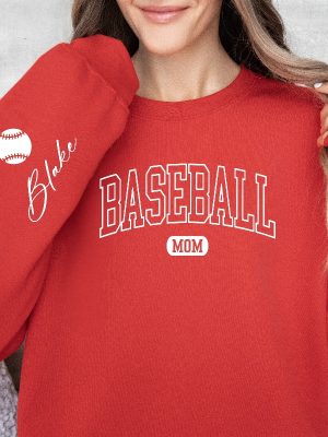 Custom Baseball Mom Crewneck With Name On A Sleeve Sweatshirt Personalized Baseball Sweatshirt Baseball Mom Hoodie Unique revetee 2