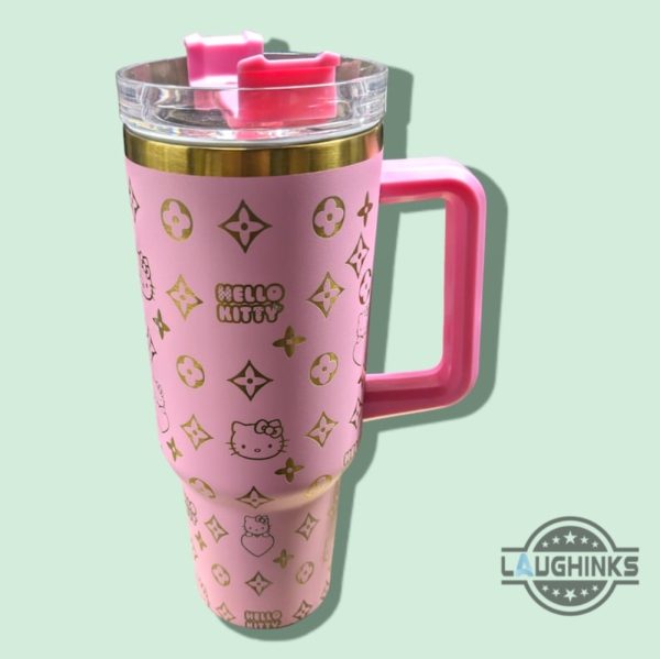 pink hello kitty stanley cup dupe 40 oz hello kitty stuff sanrio cute cartoon cat travel laser engraved 40oz cups kitty hello tumbler with handle lid and straw laughinks 3